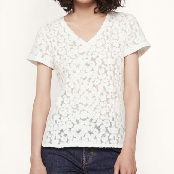 Maje White Floral Lace V-Neck Top - Picture 1 of 7